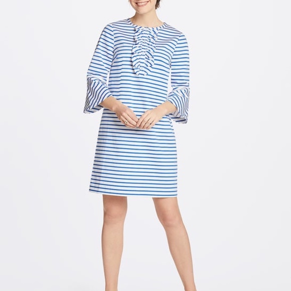 Draper James Sailor Stripe Ruffle Shift Dress Blue white  8 - Picture 2 of 11